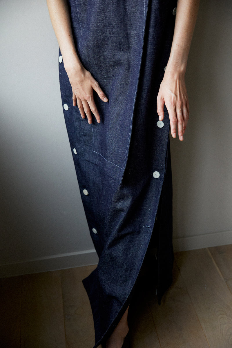 BIRD | RAW DENIM BUTTON DRESS