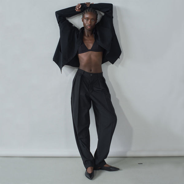 SOFT MIST | ORGANIC WOOL PLEATED TROUSERS