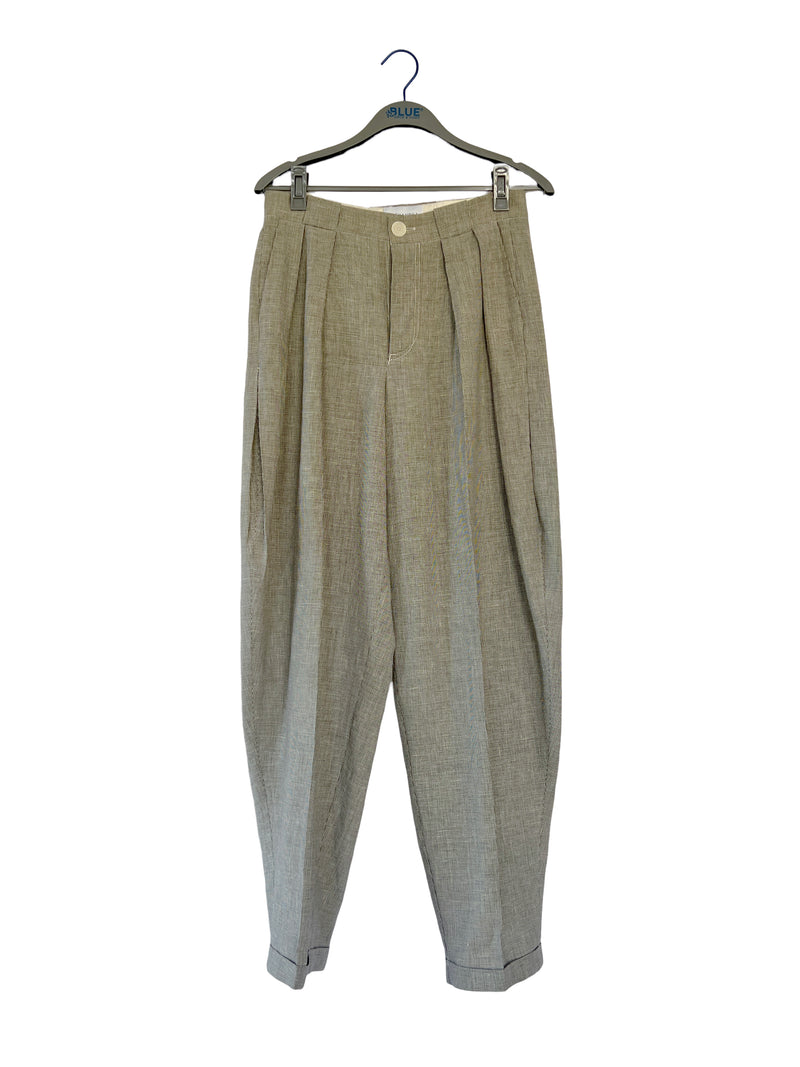 SOFT MIST | DOG TOOTH LINEN WOOL TROUSERS